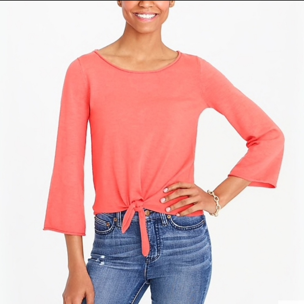 J.Crew Orange Coral Tie Front Boat Neck Sweater Fall Girl S